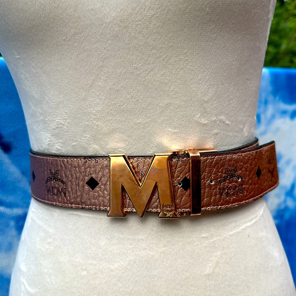 MCM Rose Gold Gold Buckle Belt [Short] Sku# 61825